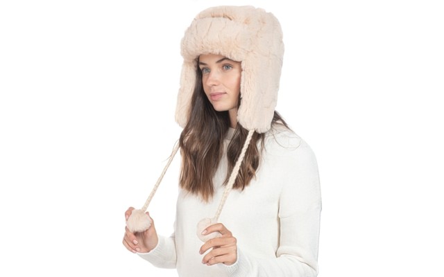 INC Embossed Faux-Fur Trapper Hat, Tan