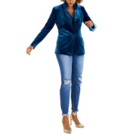 INC International Concepts INC Velvet Blazer One Button Lapels Slim Fit Casual Business Work Jacket, Teal, Large