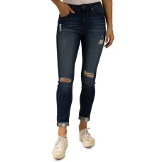 Indigo Rein Destructed High-Rise Rolled-Cuff Skinny Jeans, Dark Blue, 3