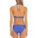  Women’s Queensland Rib Ribbed Banded Halter Bikini Top Blue L