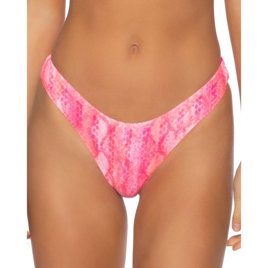  Womens Tie Dye High Leg Bikini Bottom, Pink, Medium