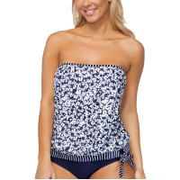 Island Escape Love Songs Coral Gables Printed Tankini Top,Navy, 12