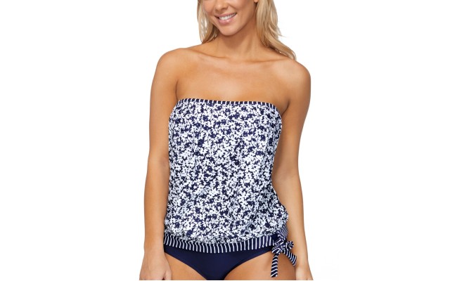  Love Songs Coral Gables Printed Tankini Top,Navy, 12