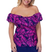 Island Escape Plus Size La Flor Underwire Tankini Top, Pink/Navy 24W