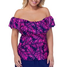 Island Escape Plus Size La Flor Underwire Tankini Top, Pink/Navy 24W