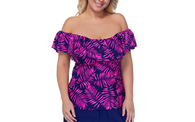  Plus Size La Flor Underwire Tankini Top, Pink/Navy 24W