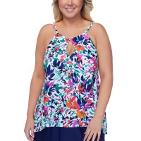 Island Escape Plus Size Palm Beach Underwire Tankini Top, Multi, 18W