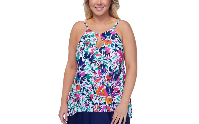  Plus Size Palm Beach Underwire Tankini Top, Multi, 18W
