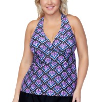 Island Escape Plus Size Underwire Tankini Top, Purple, 22W