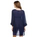 J. Valdi Womens Lace Up Textured Dress Swim Cover-Up, Navy, Medium