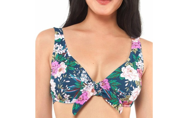  Floral-Print Tie-Front Bikini Top Women’s Swimsuit, Medium, Multi