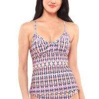 Jessica Simpson Laguna Beach Crossed Back Tankini Top, Pink, Small