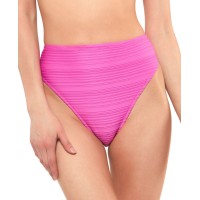 Jessica Simpson Ribbed High-Waist Bikini Bottoms, Medium, Purple