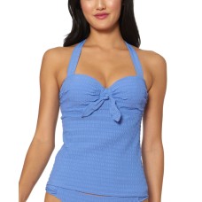 Jessica Simpson Smocked Halter Tankini Top, Shadow, Medium