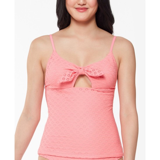  Sweet Tooth Solids Tie-Front Tankini Tops, Pink, Medium