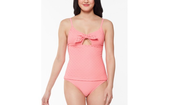  Sweet Tooth Solids Tie-Front Tankini Tops, Pink, Medium