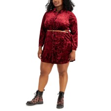 Jolie & Joy Full Circle Trends Trendy Plus Size Crushed Velvet Shirtdress, 1X, Burgundy