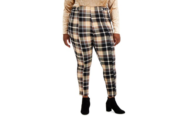 Jolie & Joy Full Circle Trends Trendy Plus Size Plaid Ankle Pants, Black, 1X