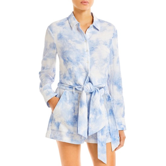  Anabella Tie Dye Cover-Up Top, Large, Blue