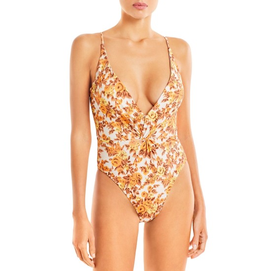  Ingrid Deep-v One Piece Swimsuit, Orange, Medium