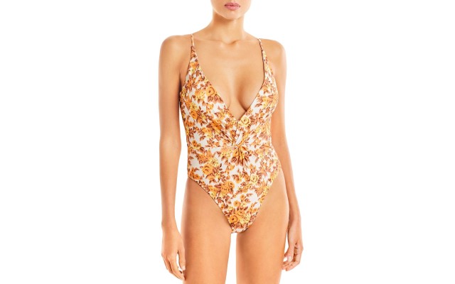  Ingrid Deep-v One Piece Swimsuit, Orange, Small