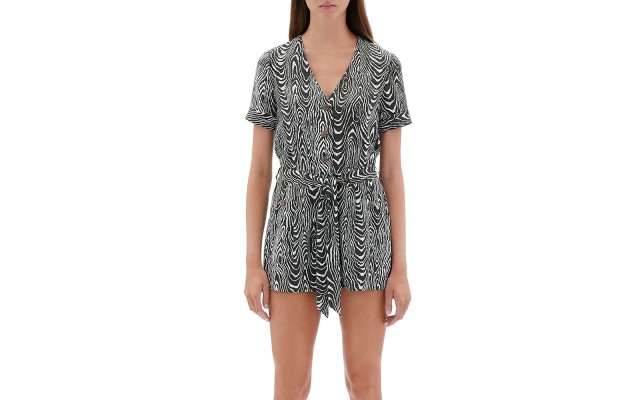 Jonathan Simkhai Issa Abstract Print Romper, Olive/White, Medium