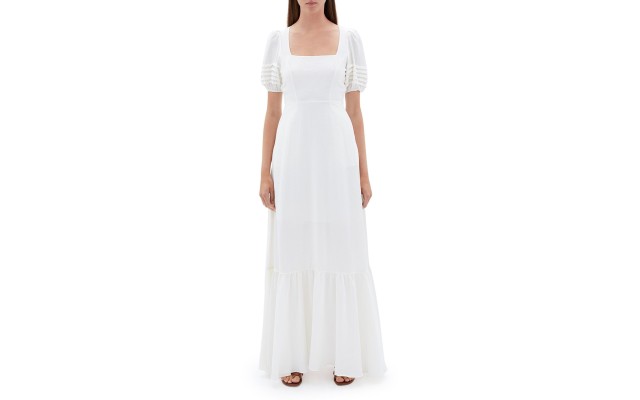  Jazmine Puff Sleeve Cover Up Maxi Dress, Medium, Beige