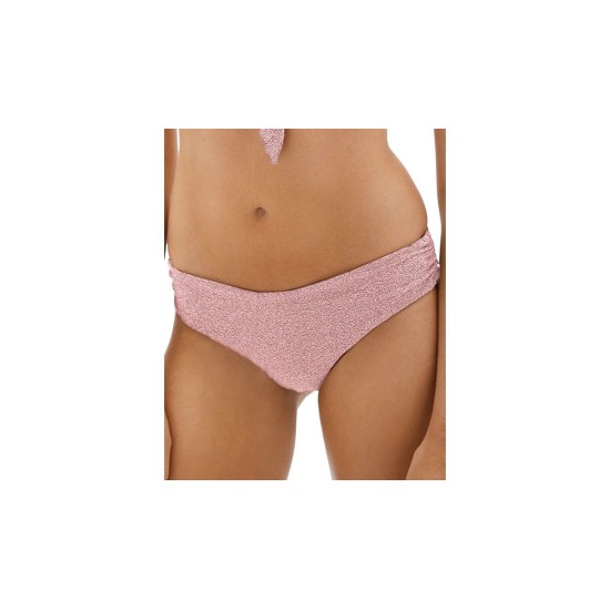  Jules Metallic Side Ruched Bikini Bottoms, Pink, Medium