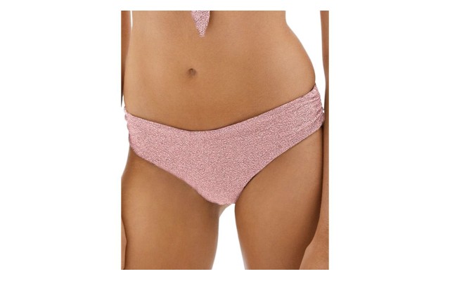  Jules Metallic Side Ruched Bikini Bottoms, Pink, Medium