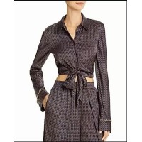 Jonathan Simkhai Womens Chain Print Front Twist Swim Top Cover-Up Navy Large