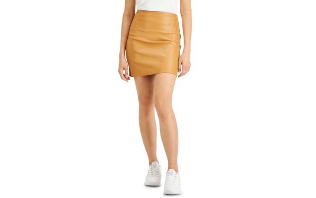 Juniors’ Pull-On Faux-Leather Skirt, Large, Darkyellow