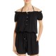  New York Heart Buckle Off-the-Shoulder Cover-Up Romper, Black, Small