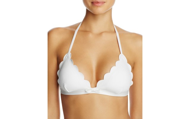  Women’s Scalloped Triangle Bikini Top, White, M