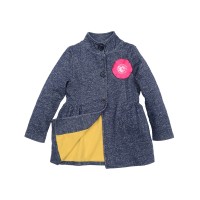 Kidsy Girls Denim-Looking Stand-Up Collar Jacket – Peruvian Cotton, Long Sleeve, Dark Denim, 6