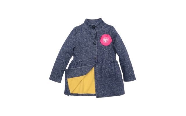  Girls Denim-Looking Stand-Up Collar Jacket – Peruvian Cotton, Long Sleeve, Dark Denim, 2