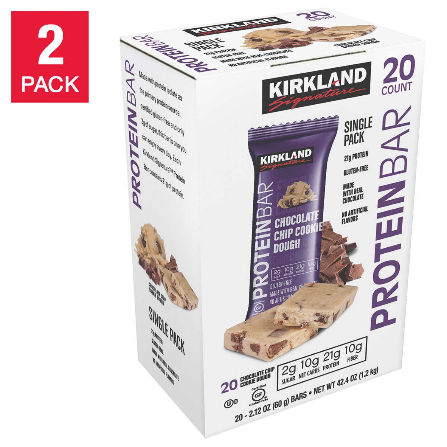 Kirkland Signature Protein Bars, Chocolate Chip Cookie Dough, 20count