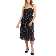 Kit & Sky Tiered Midi Dress, Medium, Black