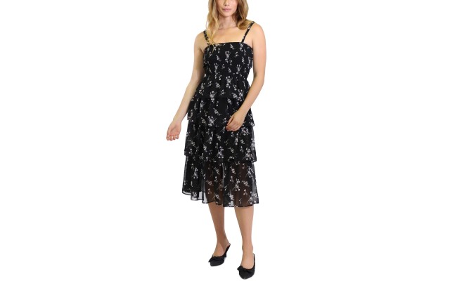 Kit & Sky Tiered Midi Dress, Medium, Black