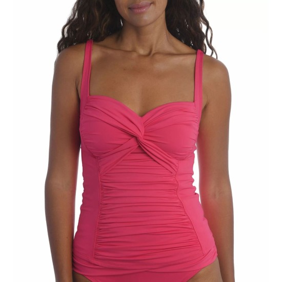  Twisted Bandeau Tankini Top Women’s Swimsuit, Pink, 12