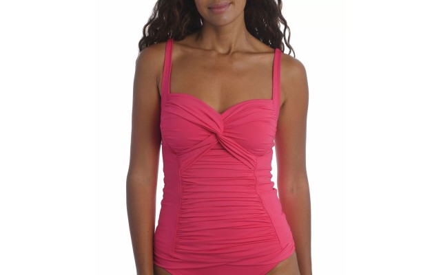  Twisted Bandeau Tankini Top Women’s Swimsuit, Pink, 12