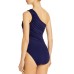  Women’s Island Goddess Shirred One Shoulder One Piece Swimsuit, Indigo, 4
