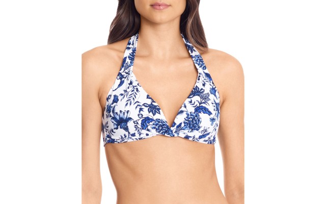 Lauren Ralph Lauren Floral Toile Twist Molded Cup Halter Bikini Top,, White, 12