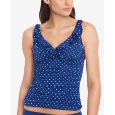 Lauren Ralph Lauren Non- Removable Cups Ruffled Tankini Top, 10, Blue