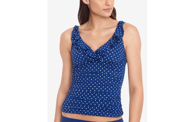  Non- Removable Cups Ruffled Tankini Top, 10, Blue