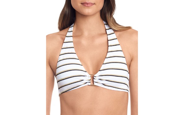  Striped Lined Tie Ring Dylan Swimsuit Top, 14, White