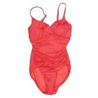 LAUREN RALPH LAUREN Women’s Ruched Deep V Neck Ruffled One Piece Swimsuit, Pink,  12