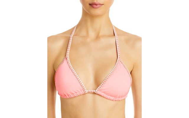  Lena Triangle String Bikini Top, Coral, Medium
