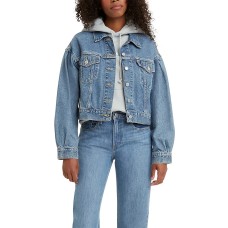 Levi’s Cotton Pleated-Sleeve Denim Trucker Jacket, Large, Navy