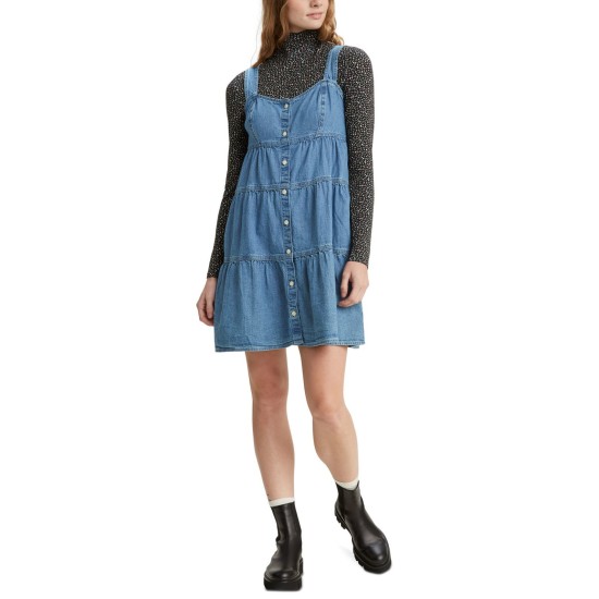 Levi’s Joni Cotton Tiered Denim Dress, X-Small, Blue,