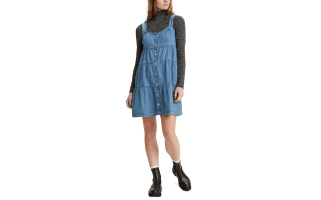 Levi’s Joni Cotton Tiered Denim Dress, X-Small, Blue,